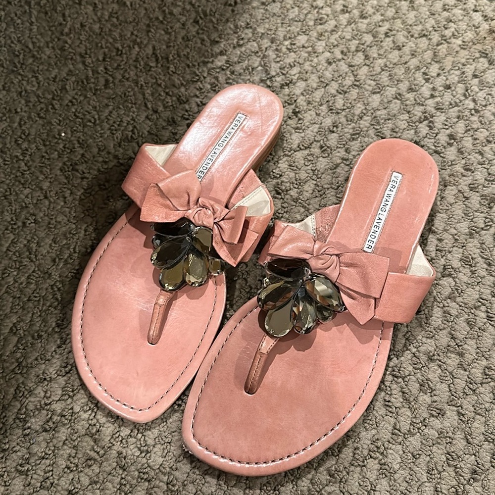Pink Vera Wang Lavender Sandals with Bow and Gemstone Detail